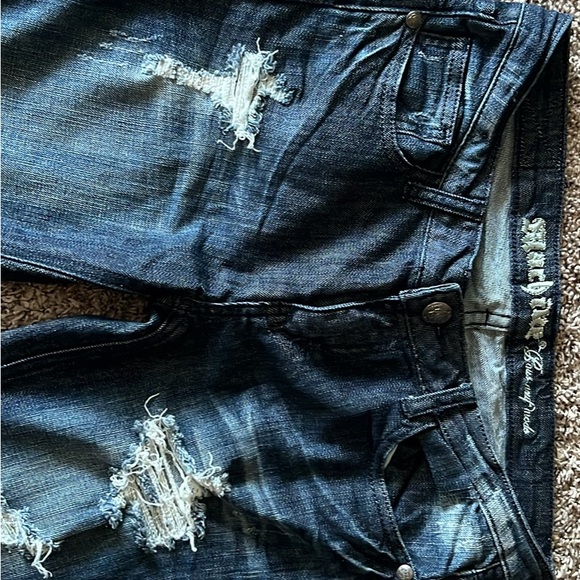 Women’s dark denim distressed jeans by Machine Pour Neuf Mode size 9 - Picture 2 of 5